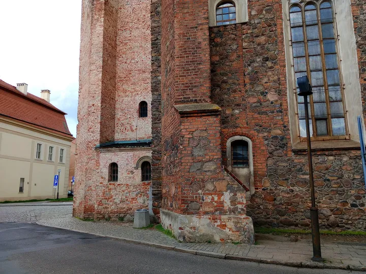Tower masonry and lower entrance at Saints Peter and Paul Church, Żagań