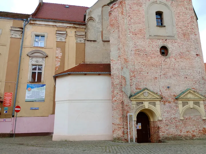 Small doorway at the base of the tower at Saints Peter and Paul Church, Żagań