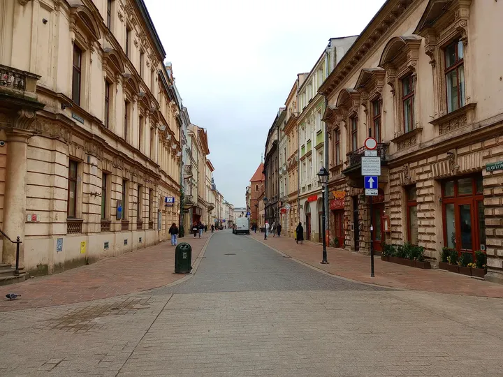 Long view down Sławkowska Street at Sławkowska Street
