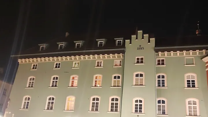 The illuminated buildings around Mały Rynek at Small Market Square, Kraków