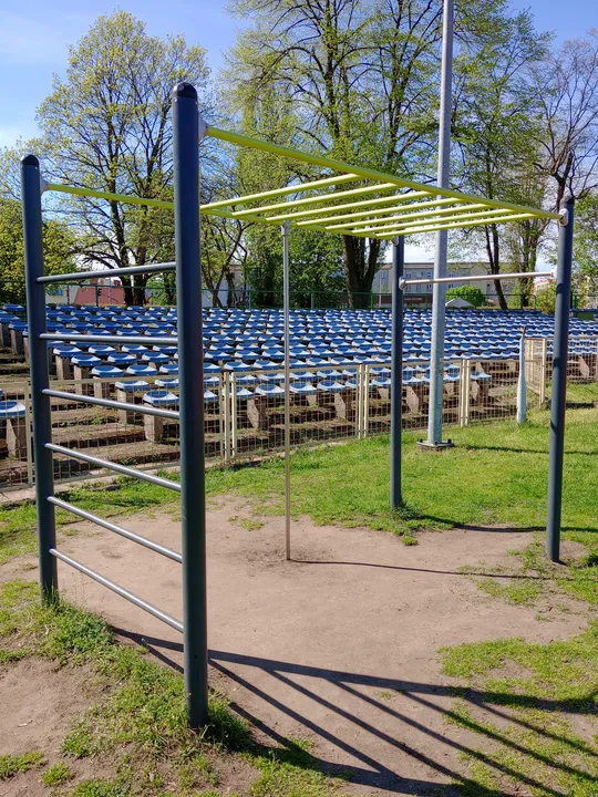 Exercise area under the stadium trees at Sulechowska stadium outdoor exercise ground