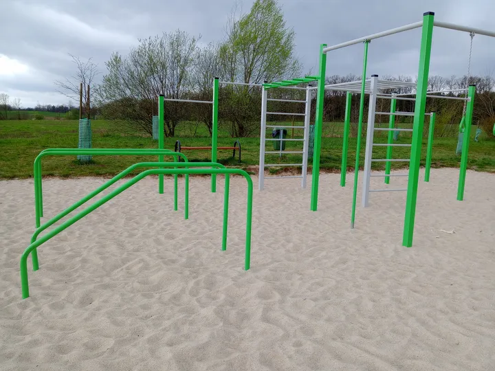 Row of exercise frames at Świdnica outdoor exercise ground