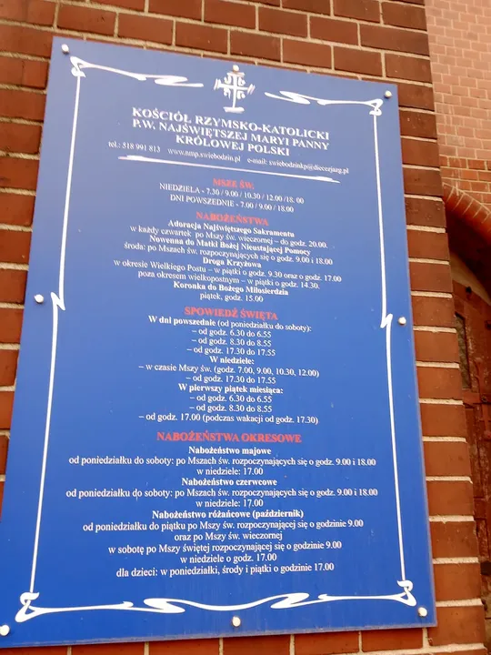 A church information board at Świebodzin town walk