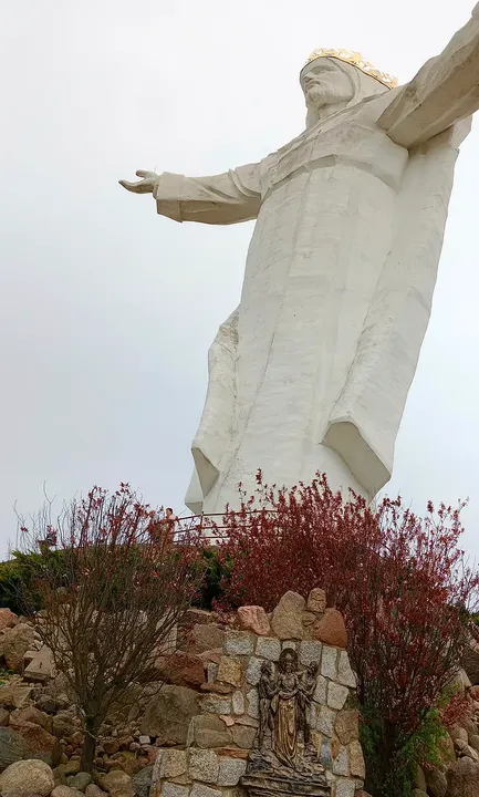 The statue viewed from beside the mound at Świebodzin town walk
