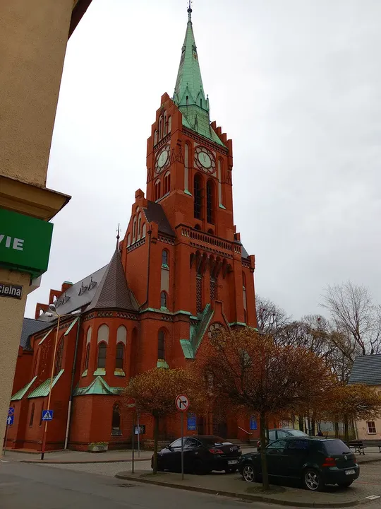 The red-brick church from the side at Świebodzin town walk