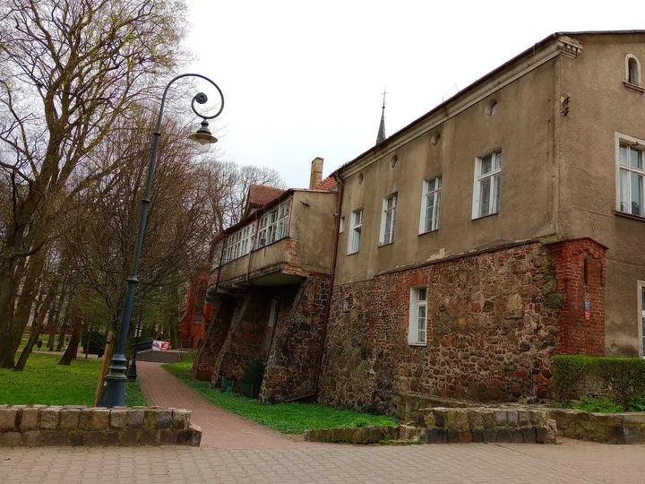 Buildings along the town-centre street at Świebodzin town walk