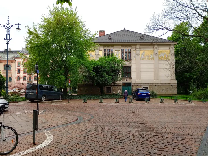 The Palace of Art beyond the paving at Szczepański Square