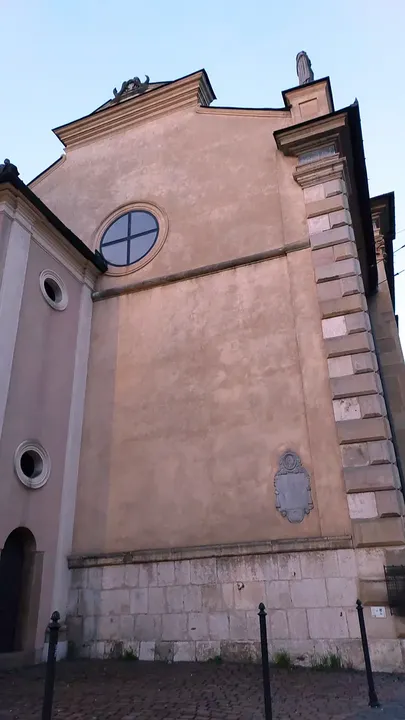The brick side wall and roofline at Visitation Church, Kraków
