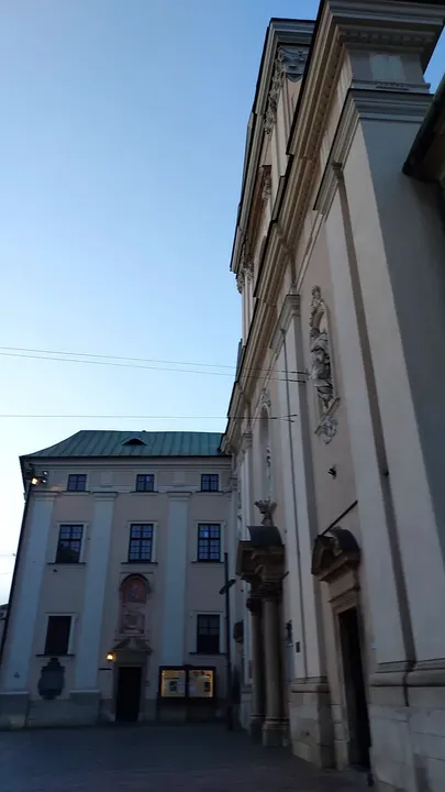 The church façade beside its approach at Visitation Church, Kraków