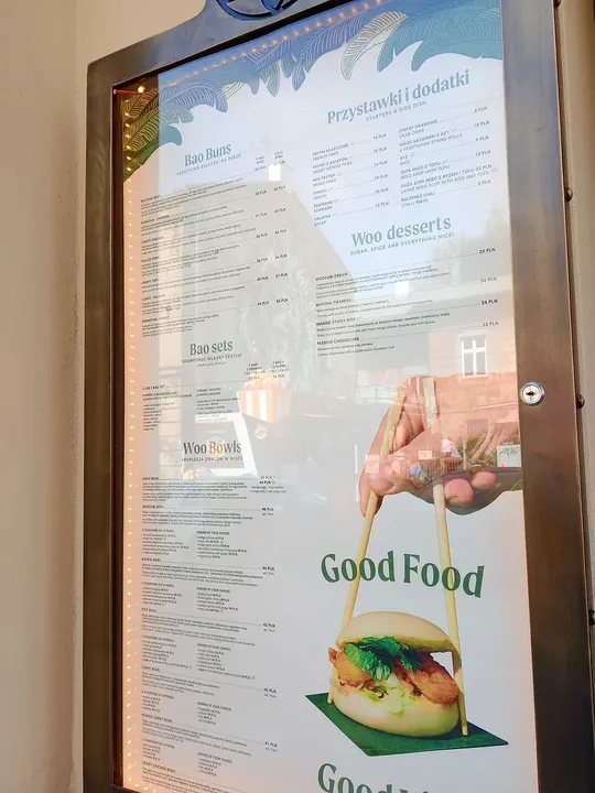 Menu displayed beside the entrance at Woosabi