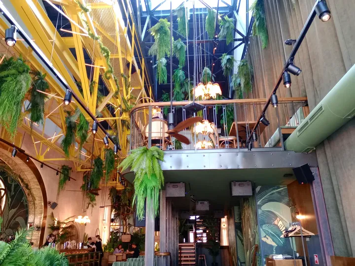 Wide view of the planted interior at Woosabi