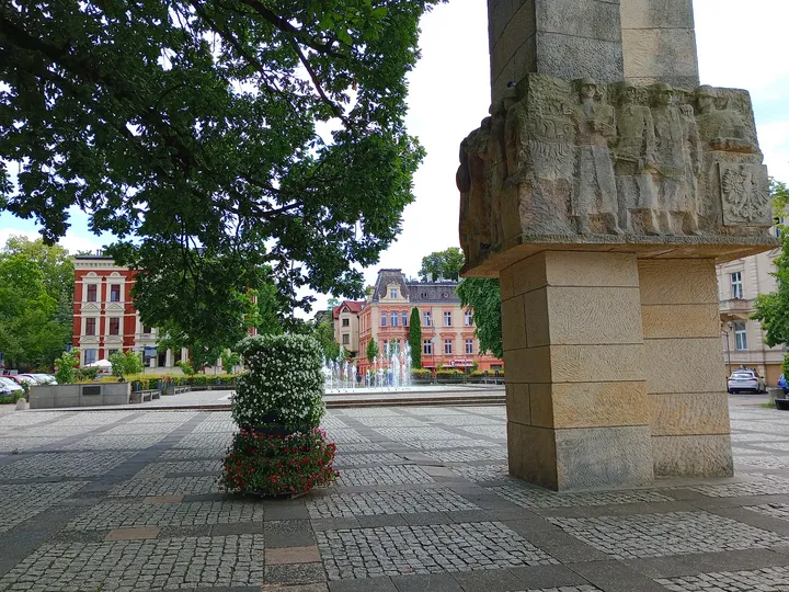 Sculpture above its stone base at World War II memorial, Zielona Góra